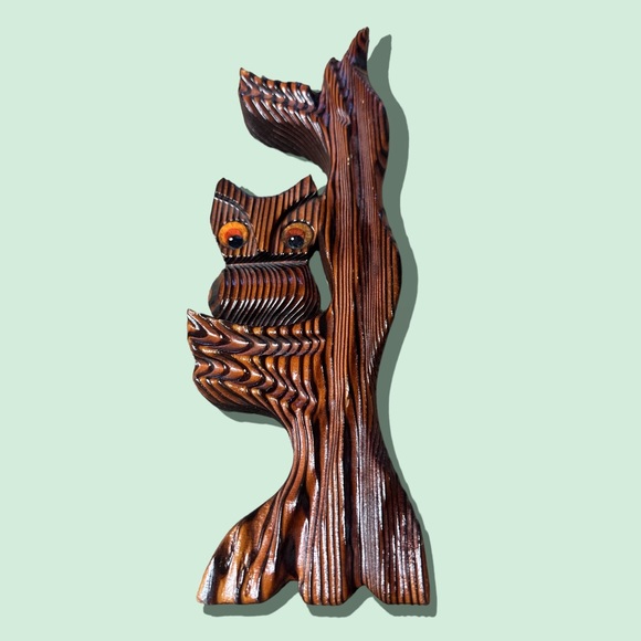 Vintage Other - Handcrafted By Green Mountain Carved Wood Owl In A Tree Wall Hanging